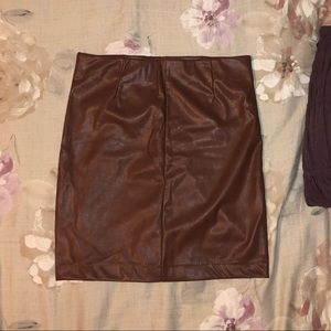 Brown Faux Leather Skirt